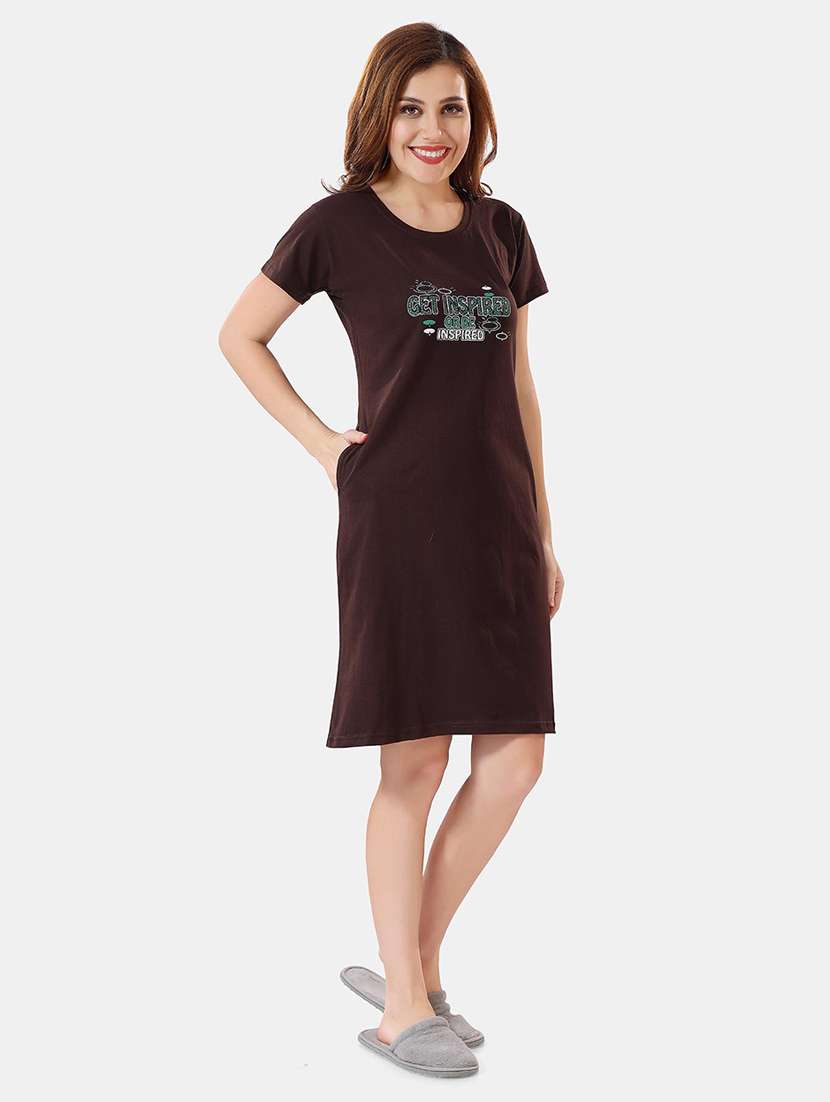 women printed round neck nightdress - 21555238 -  Standard Image - 1