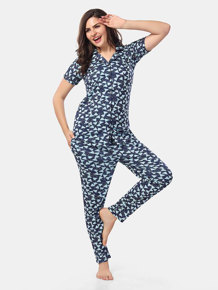 women printed short sleeves pyjama set - 21555249 - Standard Image - 1
