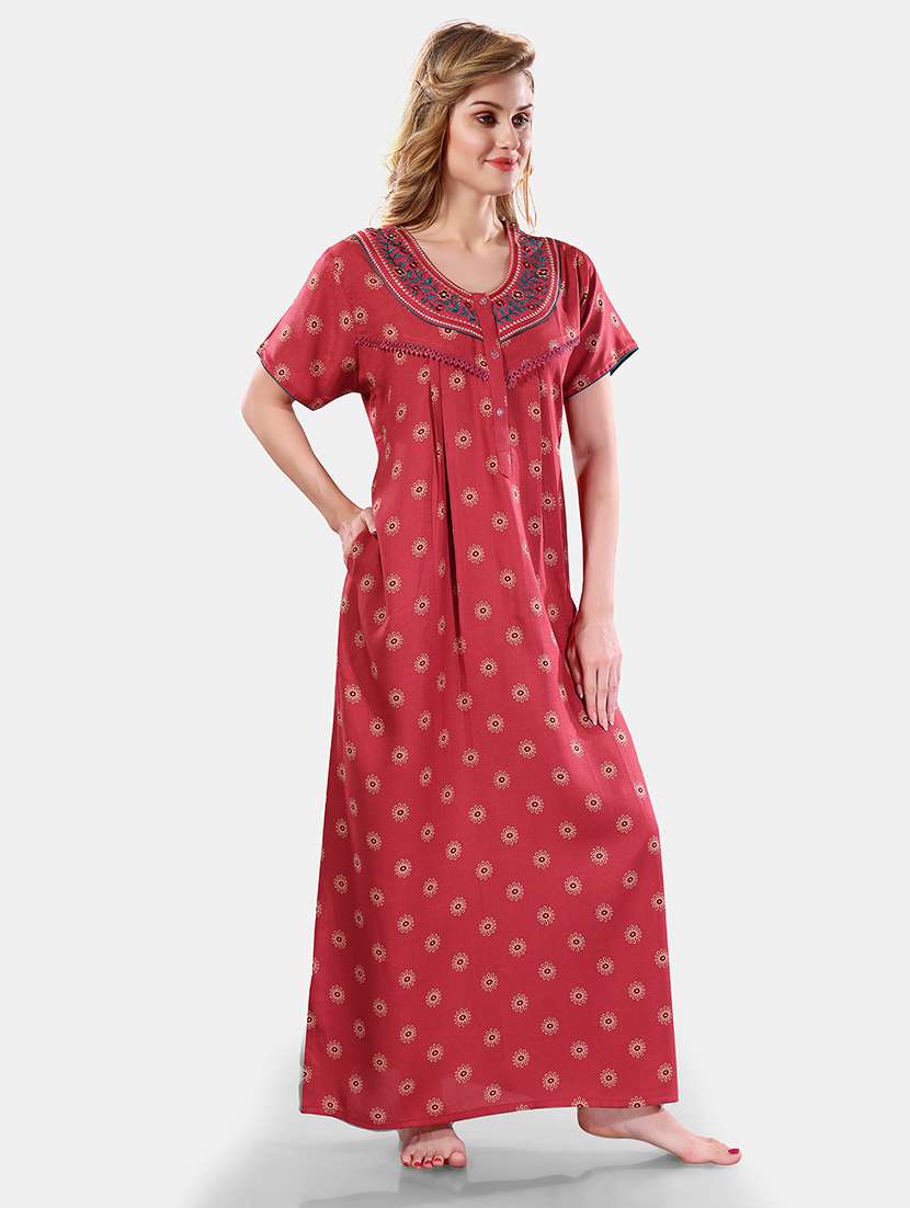 women printed cotton nighty - 21555254 - Standard Image - 1