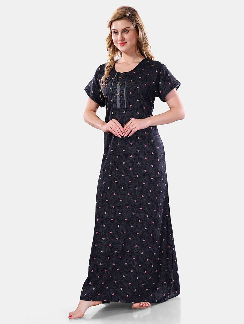 women printed shirt sleeve nighty - 21555263 -  Standard Image - 1