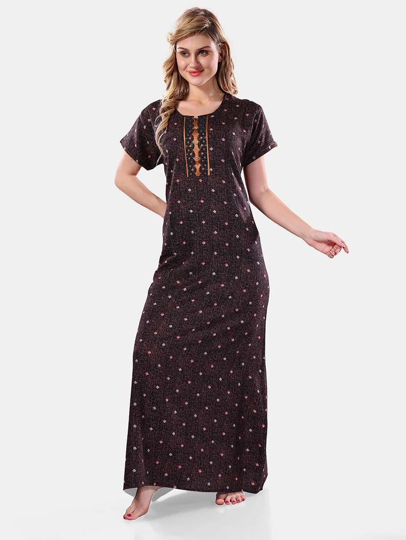 women printed short sleeves nighty - 21555264 -  Standard Image - 1