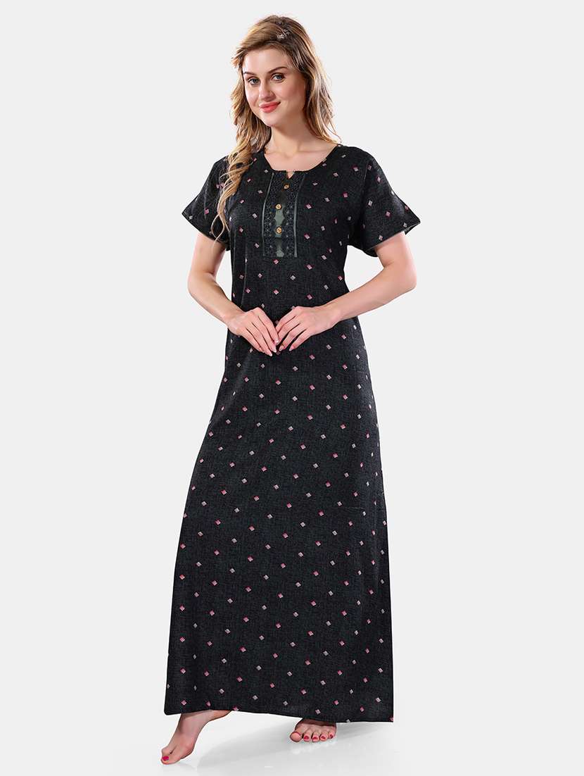 women printed short sleeves nighty - 21555265 -  Standard Image - 1