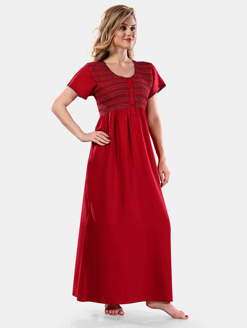 women solid short sleeves nighty - 21555278 - Standard Image - 1