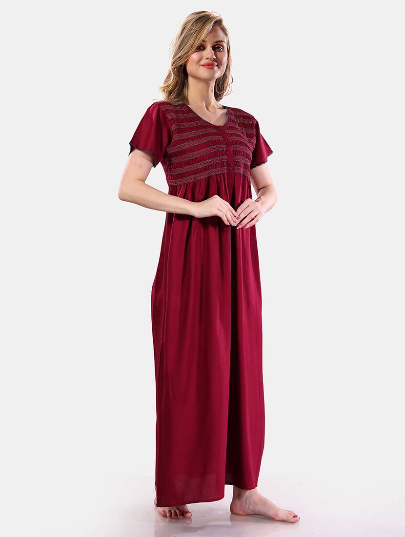 women solid short sleeves nighty - 21555283 -  Standard Image - 1