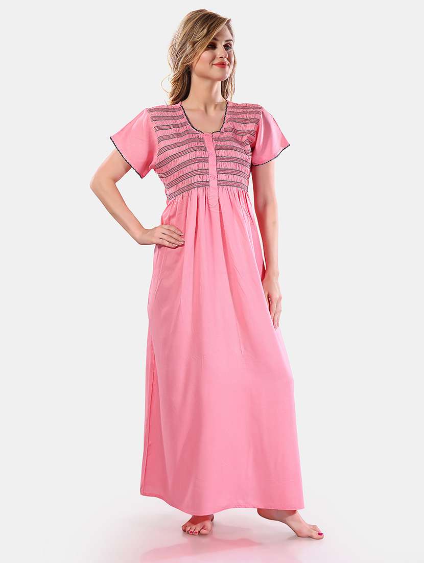 women solid short sleeves nighty - 21555286 -  Standard Image - 1