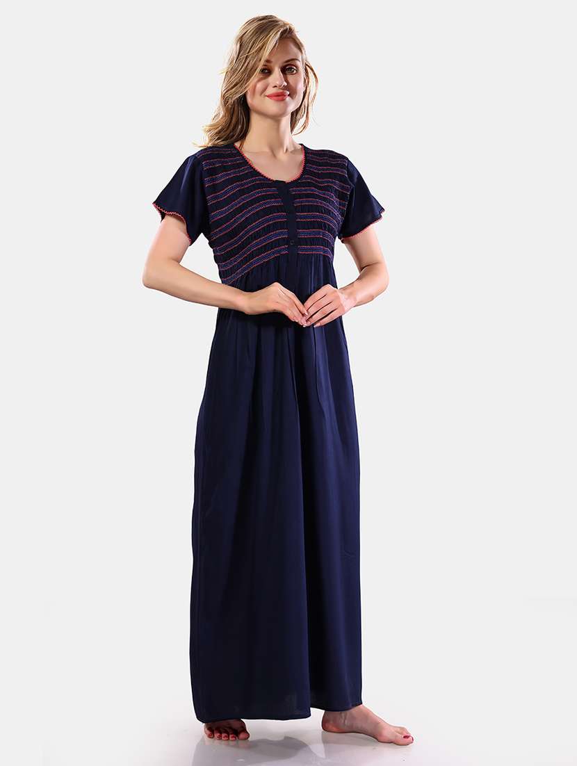 women solid short sleeves nighty - 21555287 - Standard Image - 1