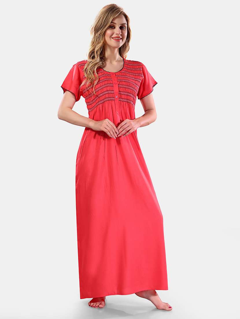 women solid short sleeves nighty - 21555288 -  Standard Image - 1