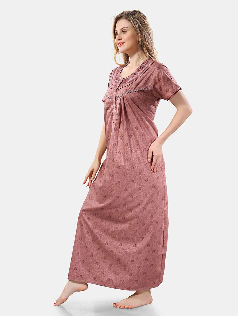 women printed detailed short sleeves nighty - 21555290 -  Standard Image - 1