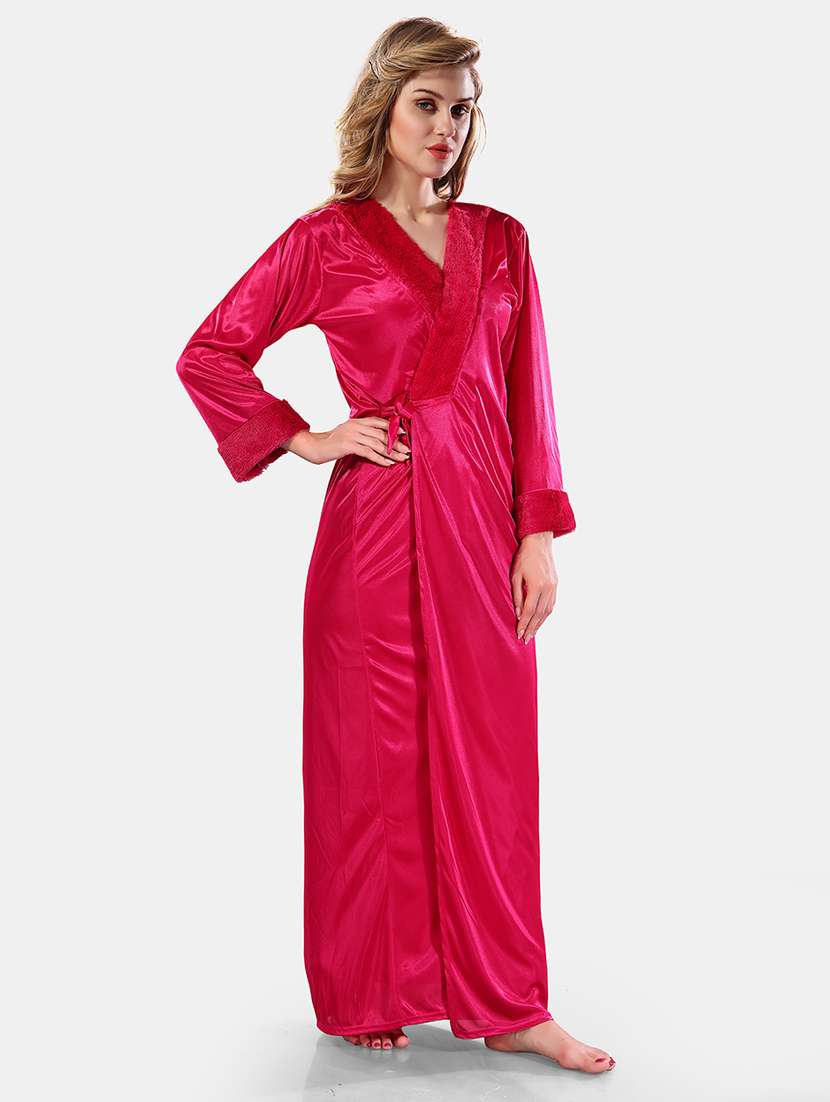 women lace detailed nighty with robe - 21555294 -  Standard Image - 1