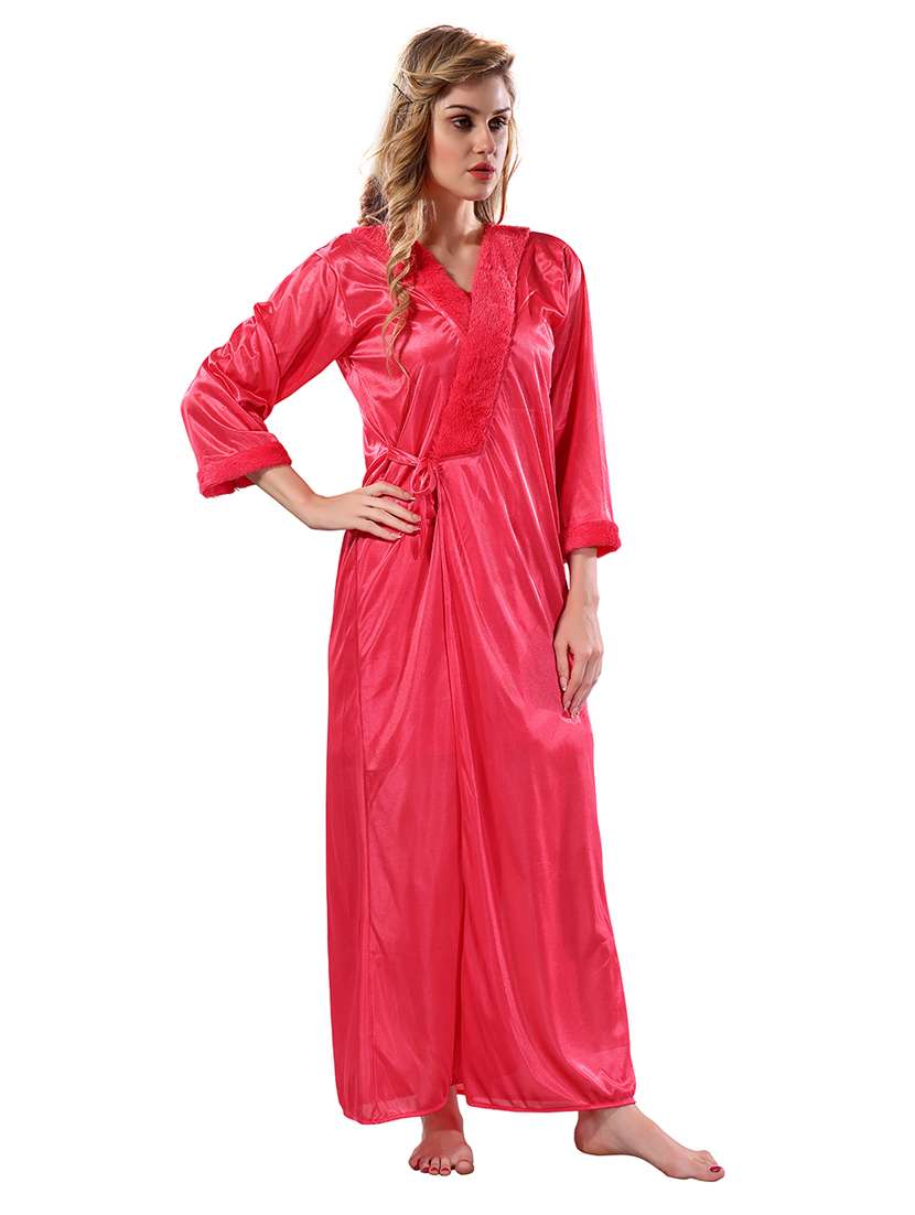 women lace detailed nighty with robe - 21555300 -  Standard Image - 1