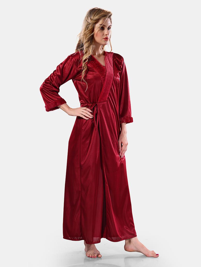 women lace detailed nighty with robe - 21555301 - Standard Image - 1