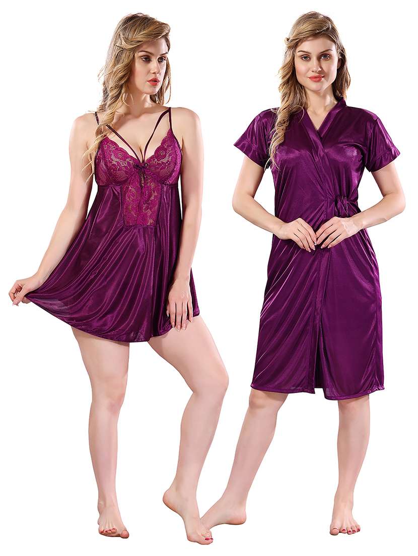 women lace detailed nighty with robe