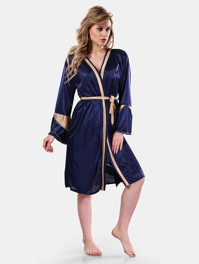 women lace detailed nighty with robe - 21555314 -  Standard Image - 1
