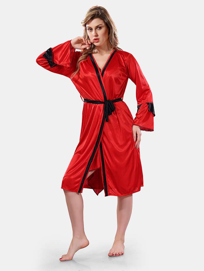 women lace detailed nighty with robe - 21555315 -  Standard Image - 1