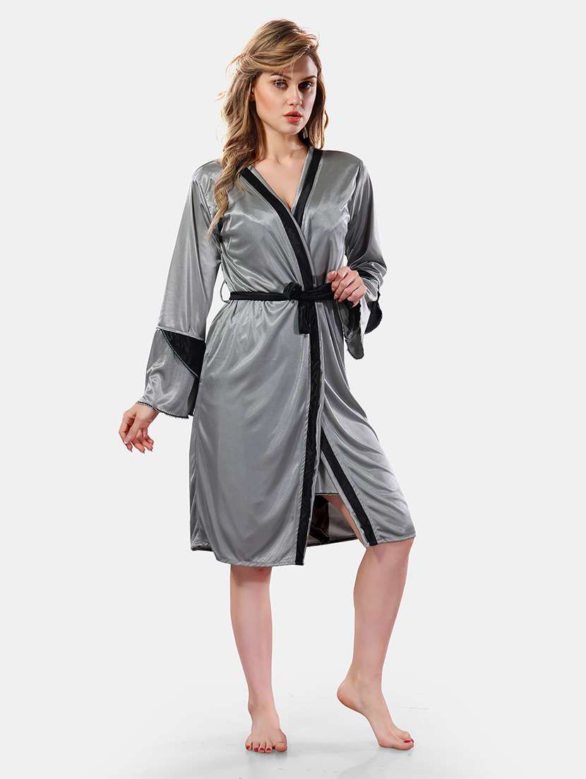 women lace detailed nighty with robe - 21555316 -  Standard Image - 1