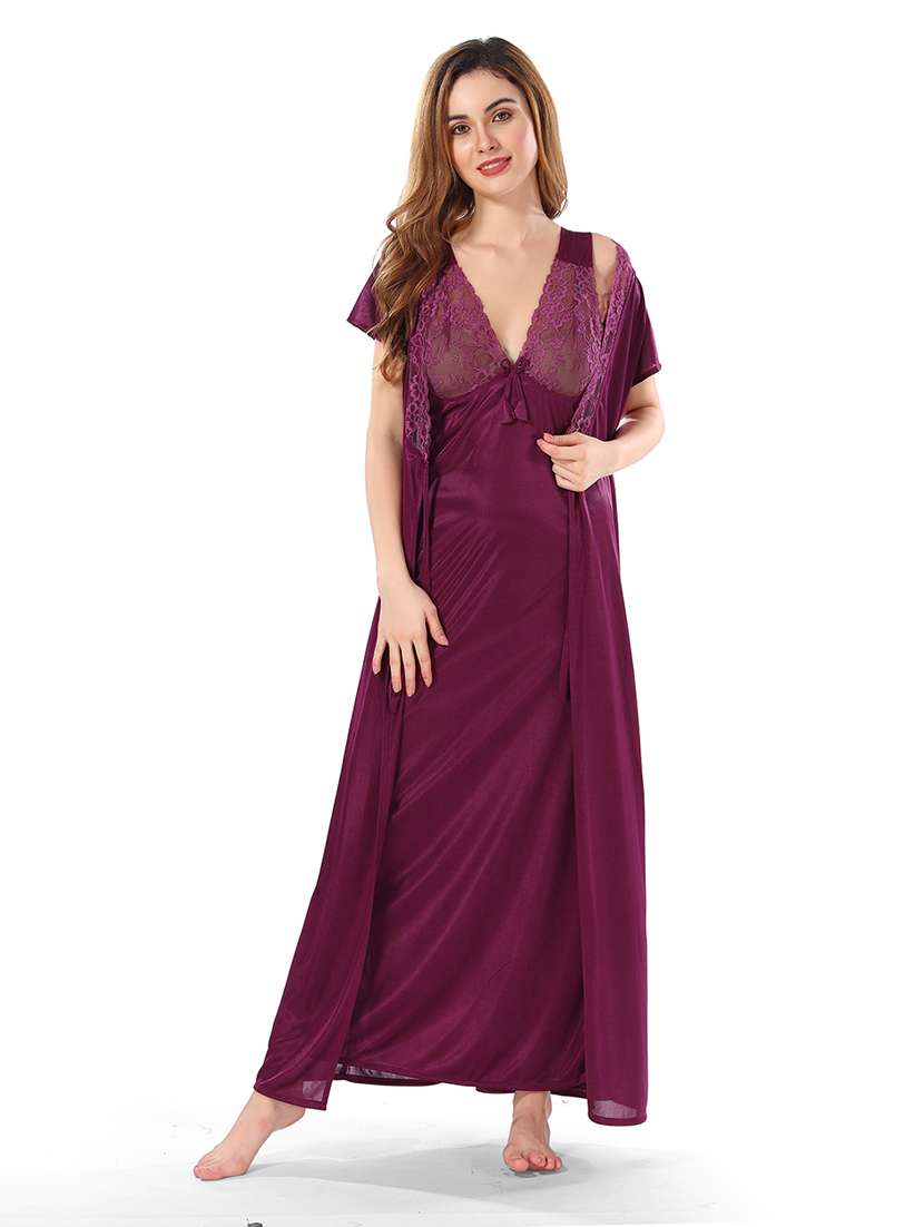 women lace detailed nighty set - 21555391 -  Standard Image - 1