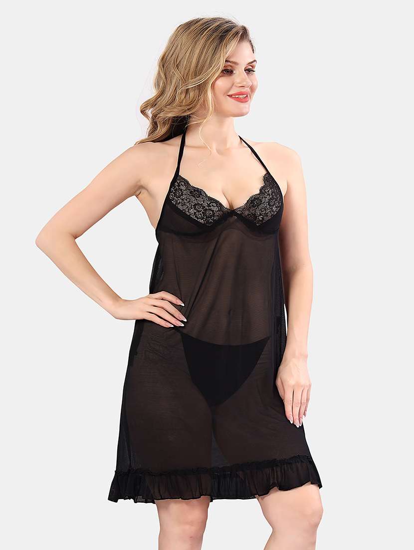 women solid lace deatiled babydoll  - 21555401 -  Standard Image - 1