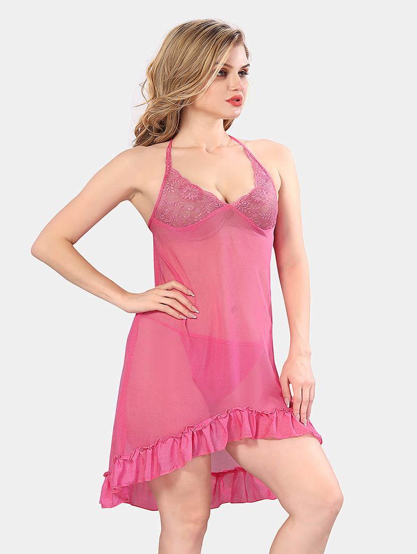 women solid lace detailed babydoll - 21555407 -  Standard Image - 1