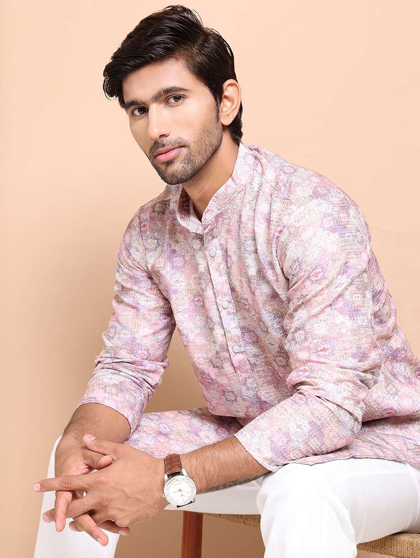men mandarin neck embroidered long kurta - 21555436 -  Standard Image - 1