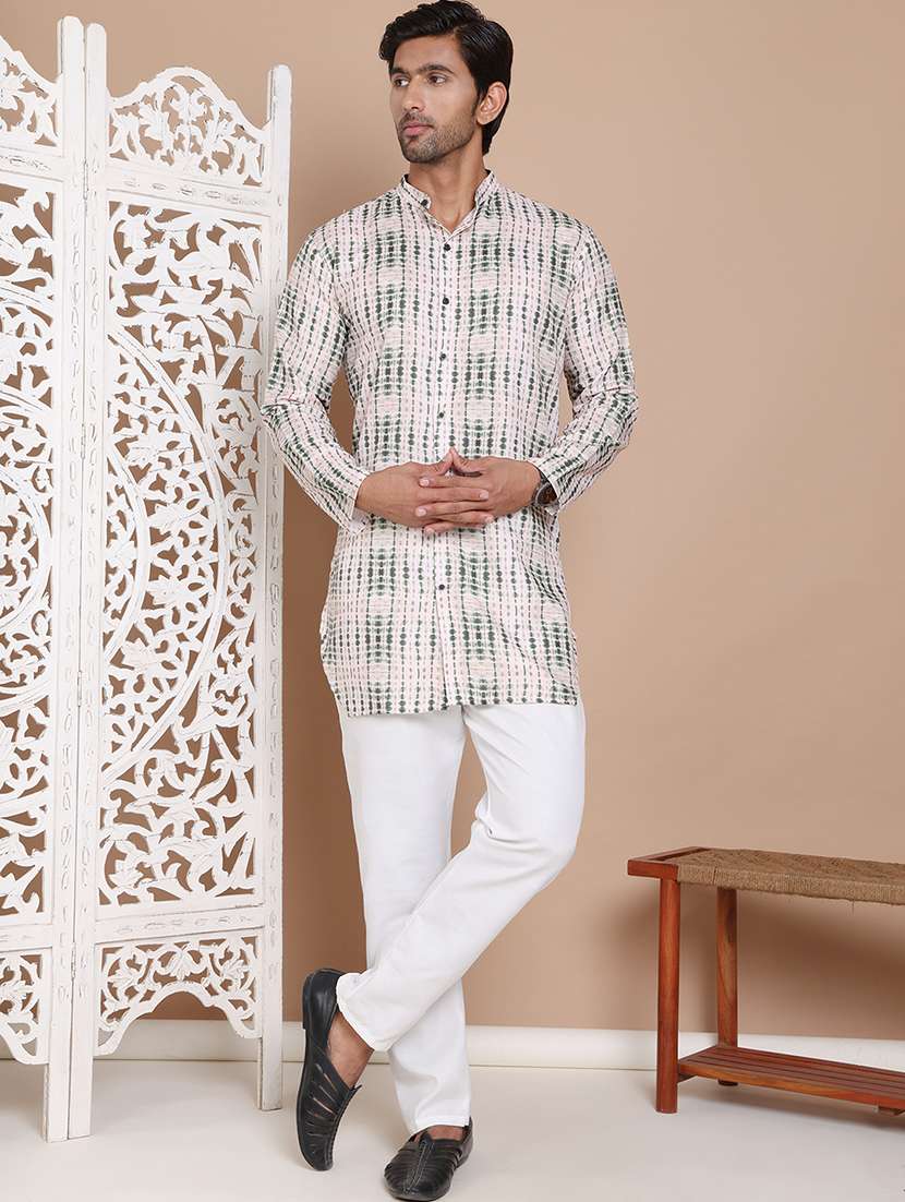 men printed mandarin neck long kurta - 21555444 -  Standard Image - 1