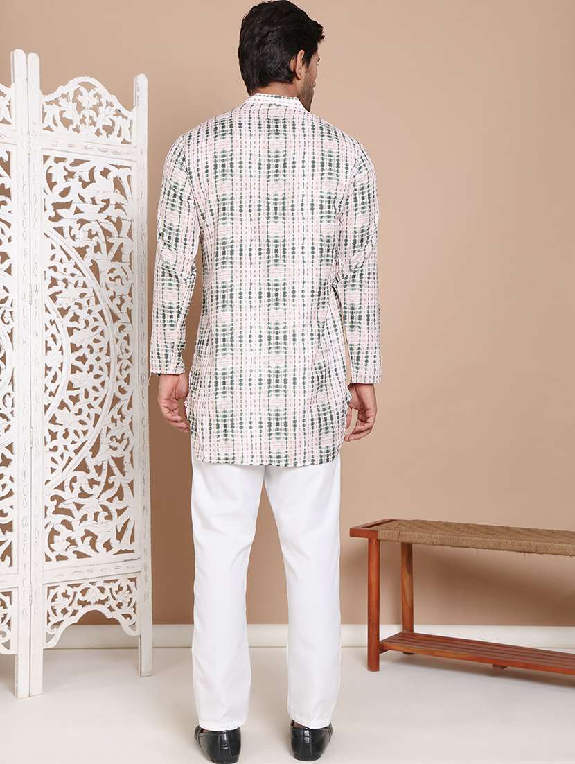 men printed mandarin neck long kurta - 21555444 -  Standard Image - 4