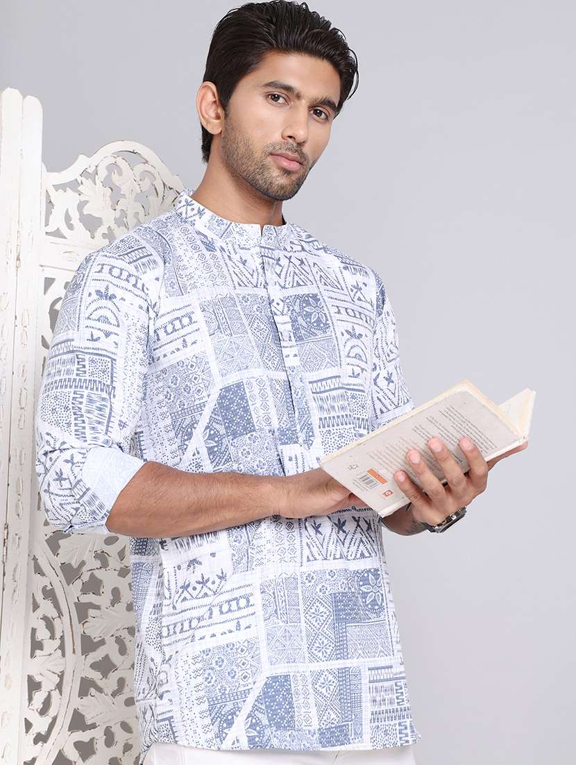 blue cotton short  kurta - 21555460 -  Standard Image - 1