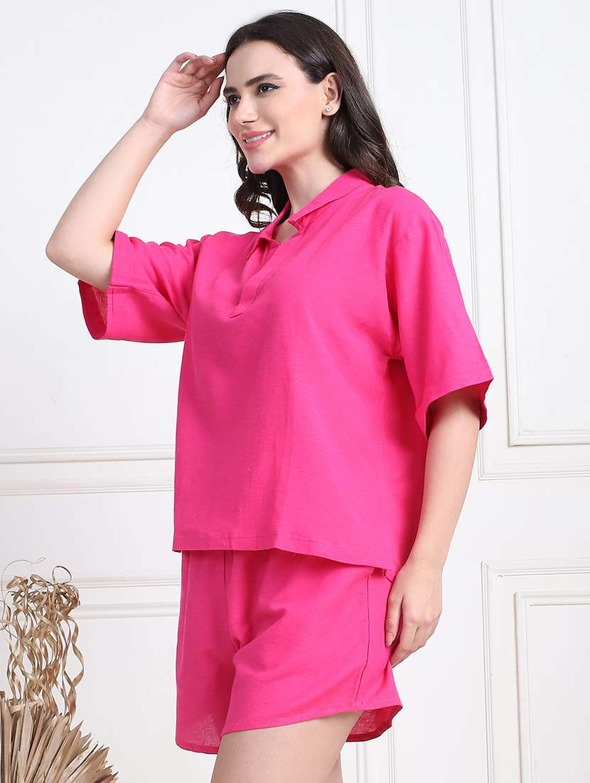 women solid shorts nightwear set - 21555694 -  Standard Image - 1