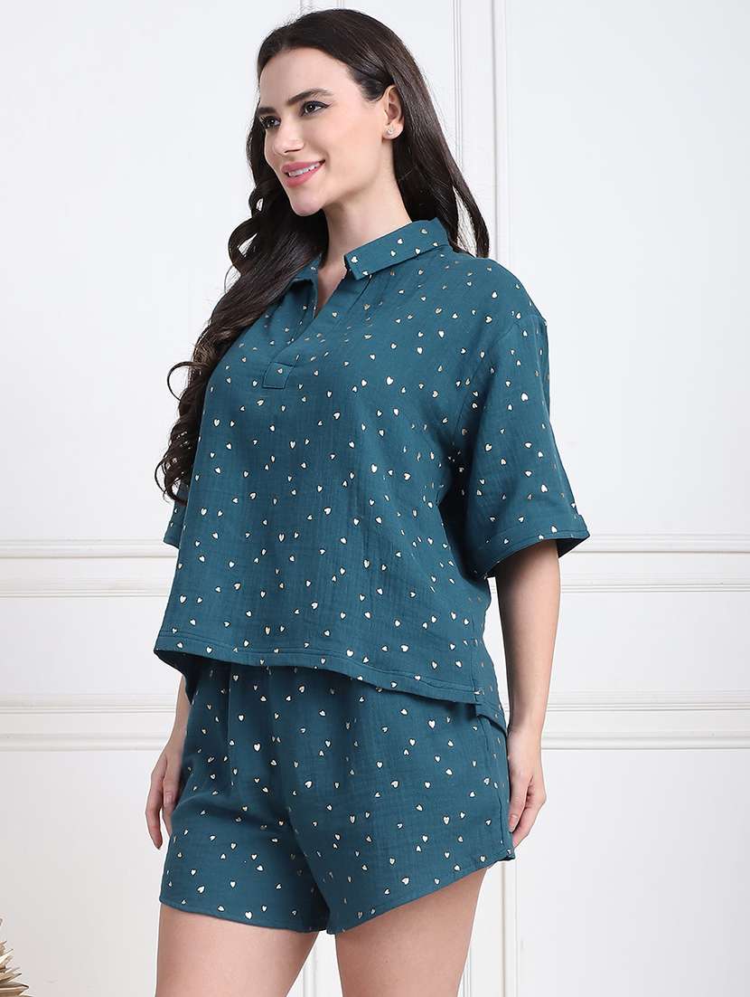 women printed shorts nightwear set - 21555697 -  Standard Image - 1