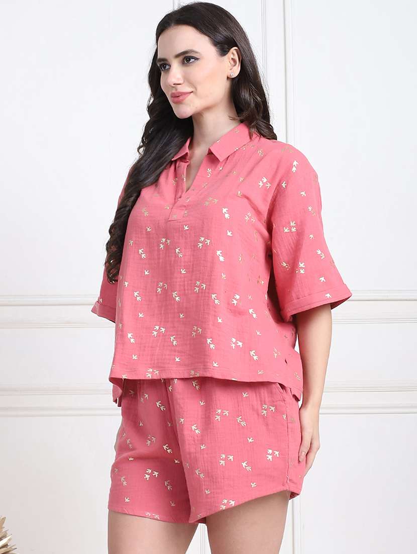 women printed shorts nightwear set - 21555698 -  Standard Image - 1