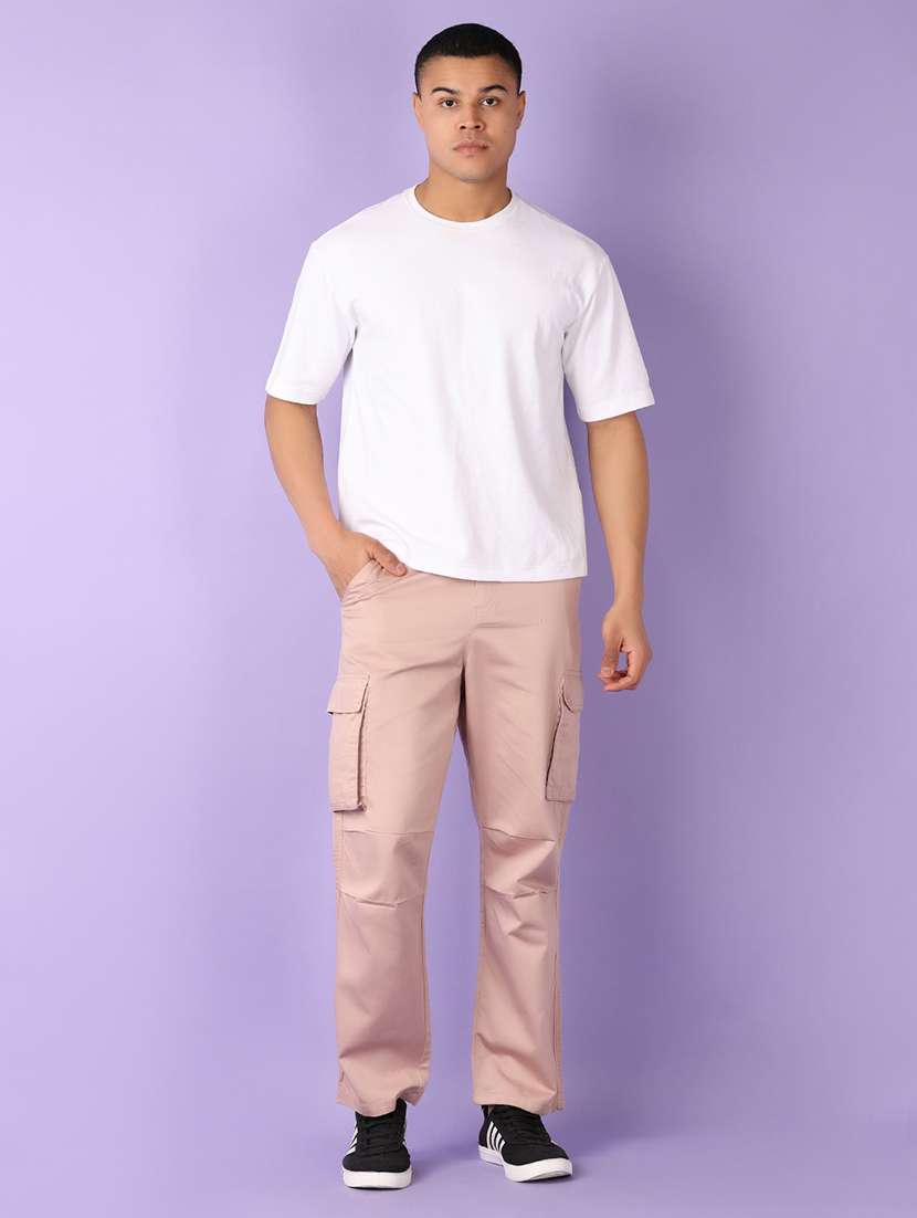 men beige solid cargo - 21555712 -  Standard Image - 4