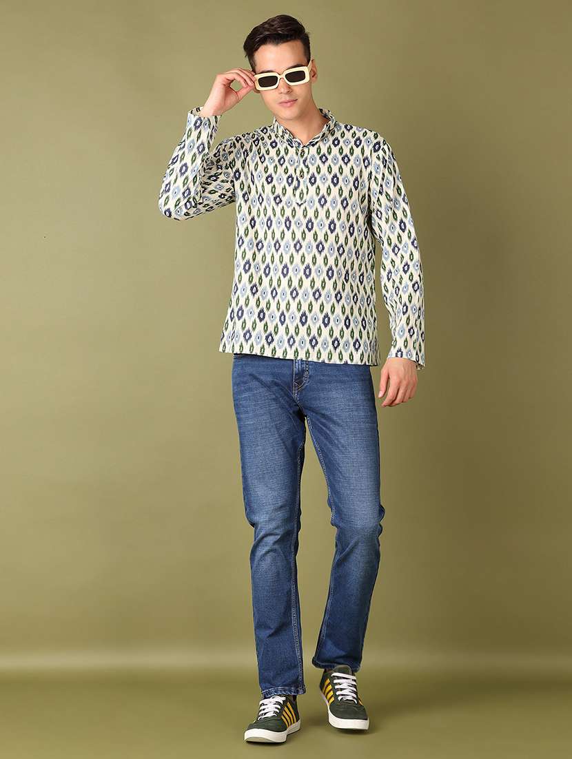 men ikat mandarin neck short kurta - 21555725 -  Standard Image - 4