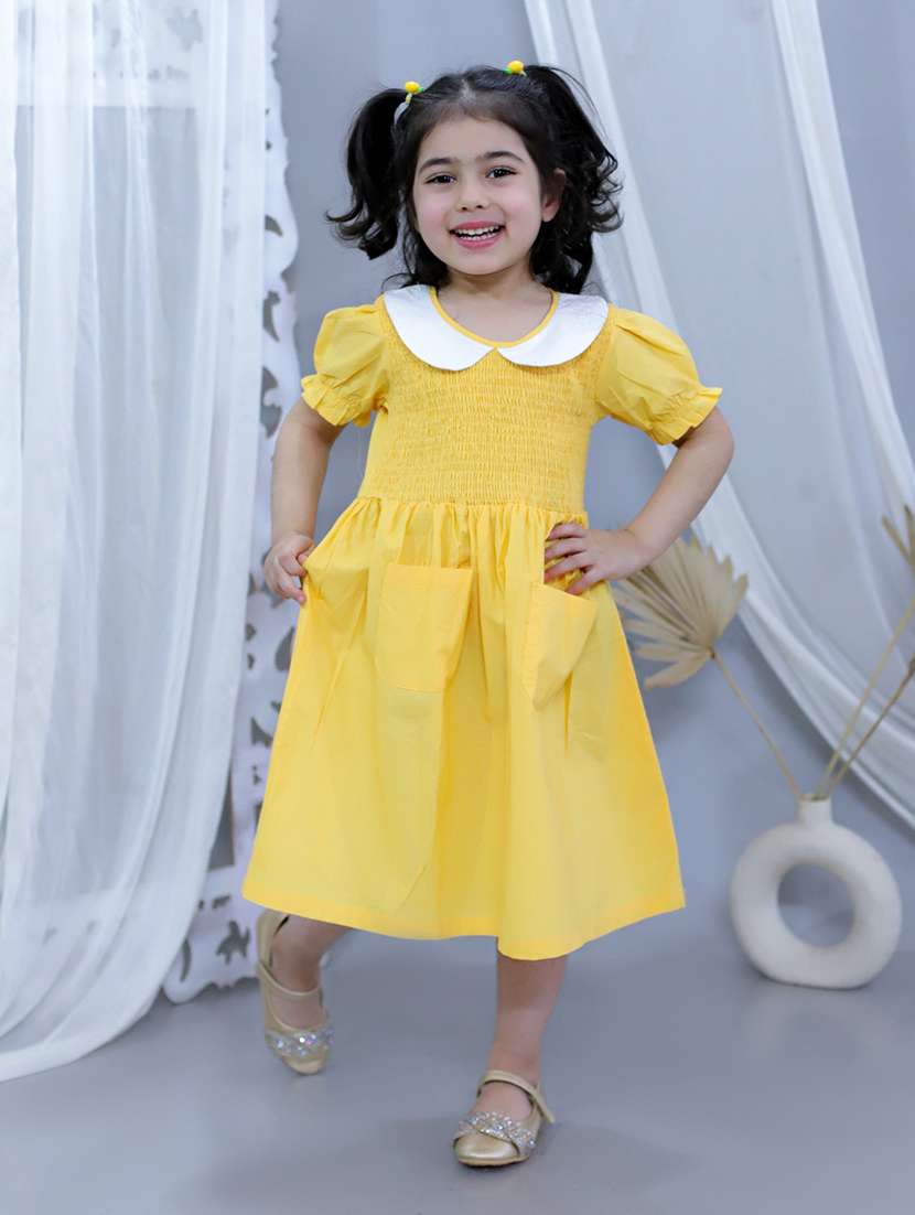 girls solid short sleeves frock