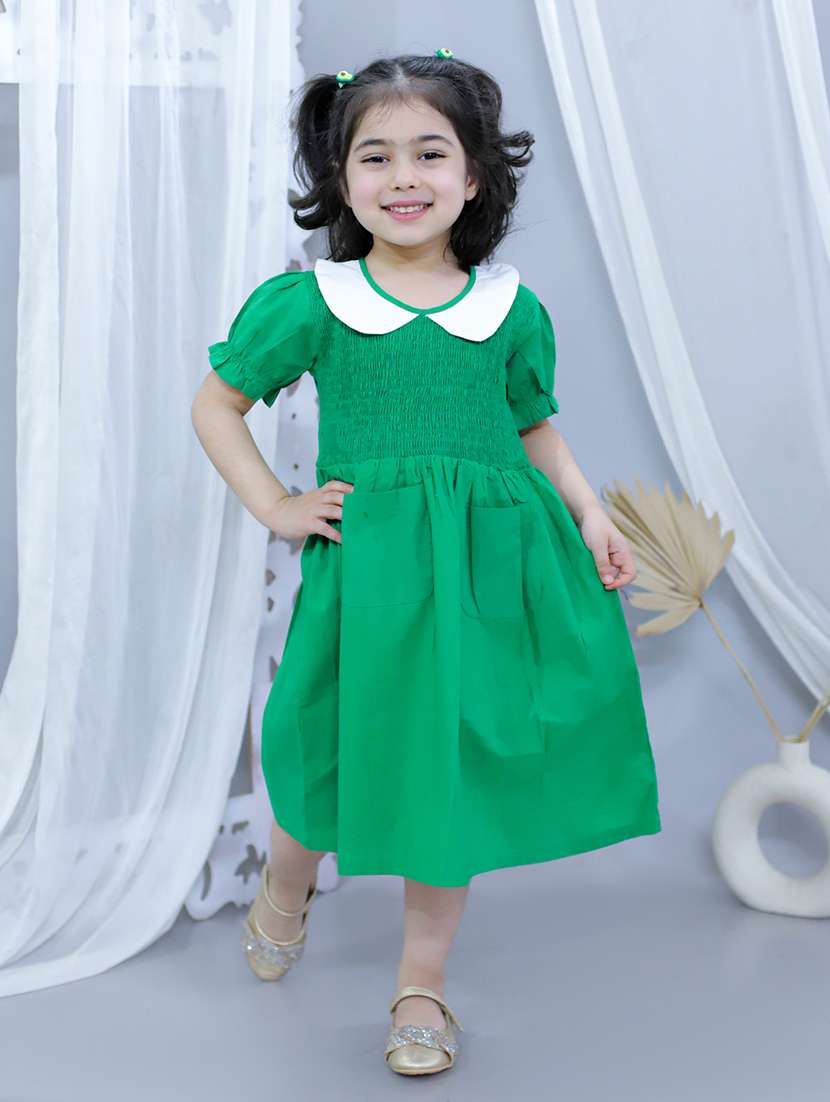 girls solid short sleeves frock