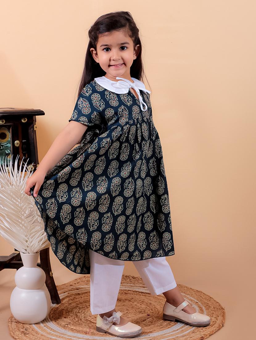 girls printed short sleeves kurta pant set - 21555744 - Standard Image - 1