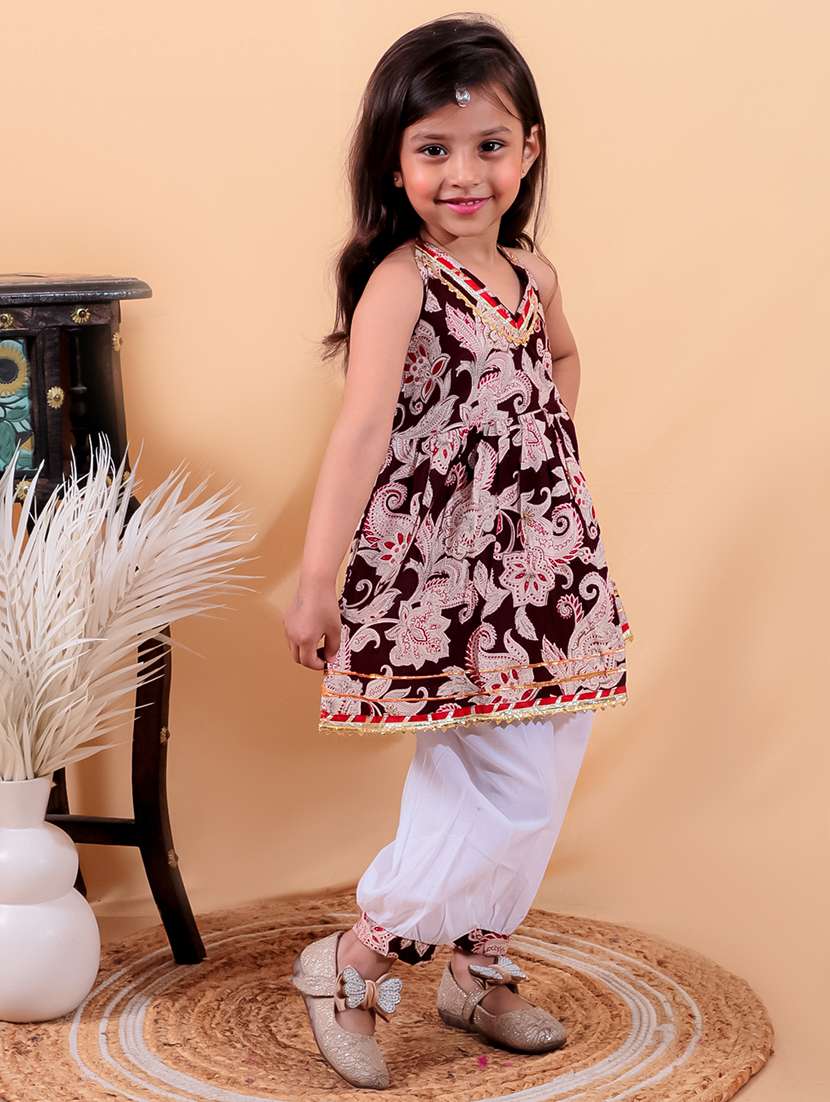 girls printed sleeveless kurta pant set - 21555760 - Standard Image - 1