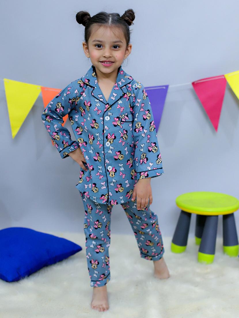 girls printed long sleeves pyjama set