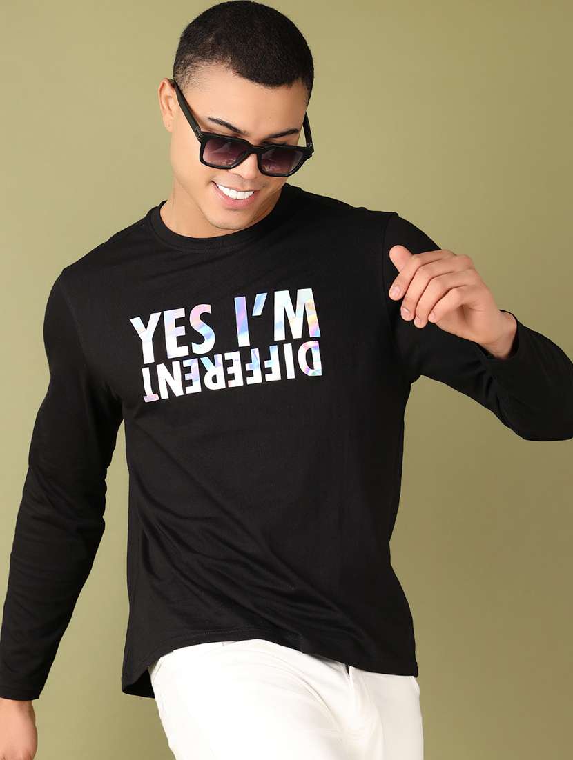 men black chest print long sleeve t-shirt - 21555794 -  Standard Image - 1