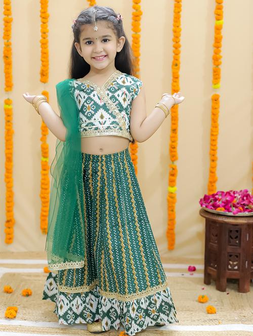 girls printed sleeveless lehenga choli set - 21555824 - Standard Image - 0