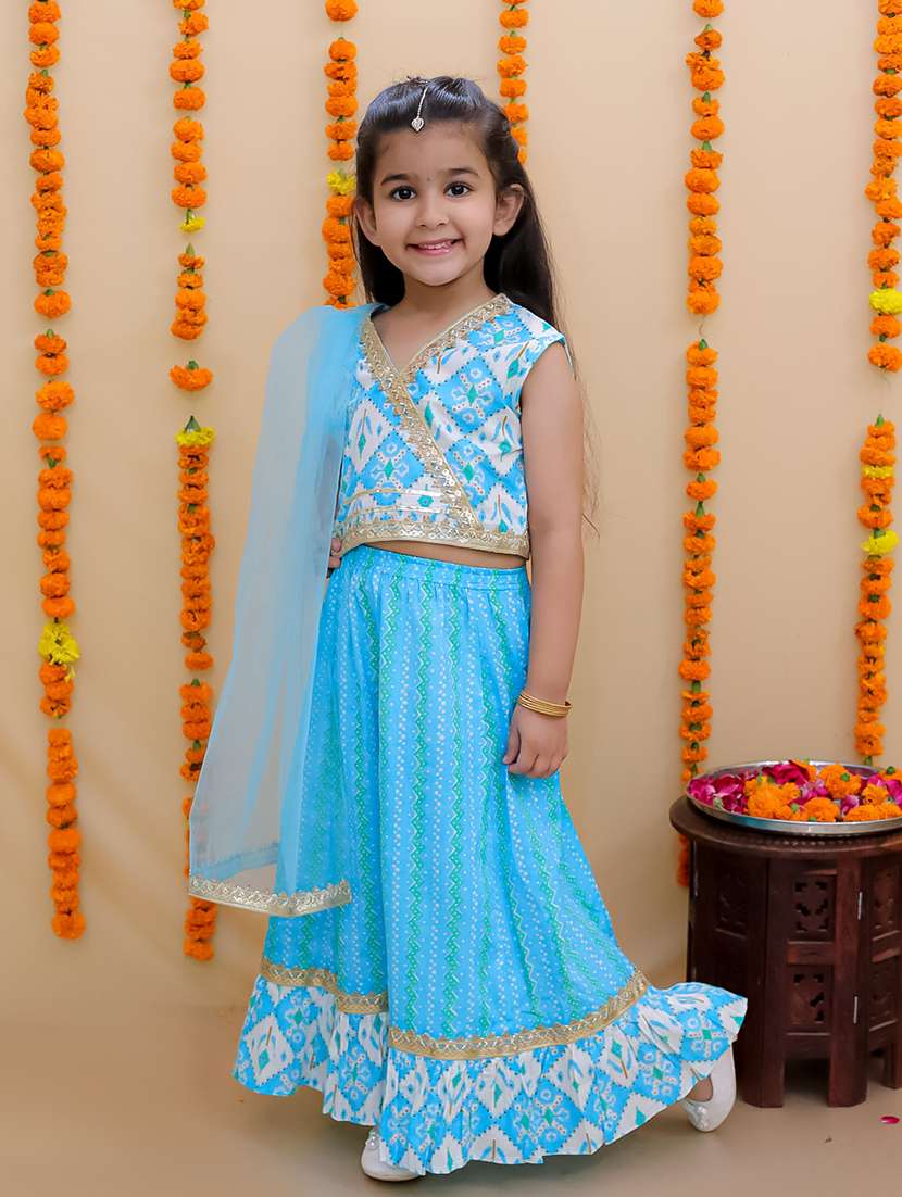 girls printed sleeveless lehenga choli set - 21555825 - Standard Image - 1