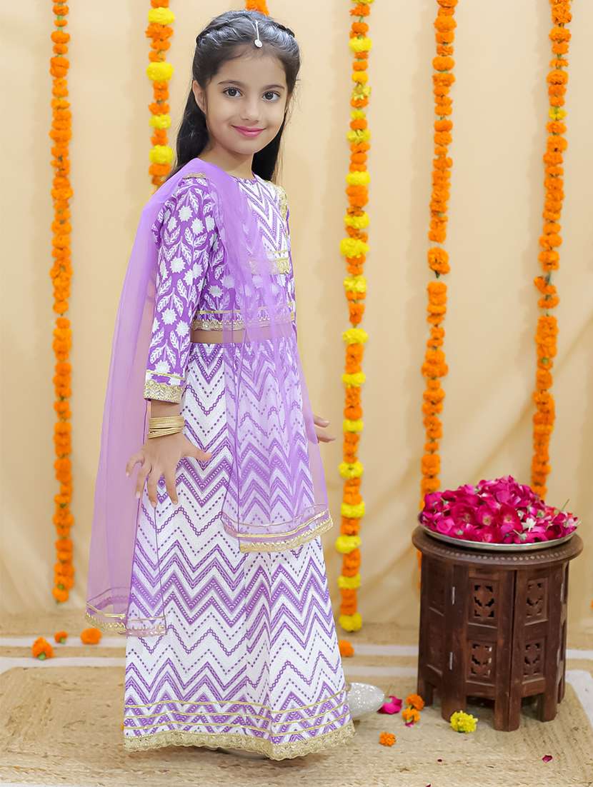 girls printed three quarter sleeves lehenga choli set - 21555827 -  Standard Image - 1