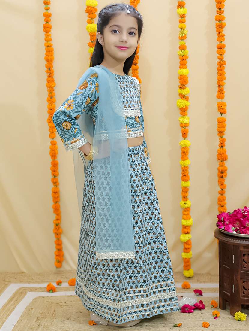 girls printed three quarter sleeves lehenga choli set - 21555828 -  Standard Image - 1