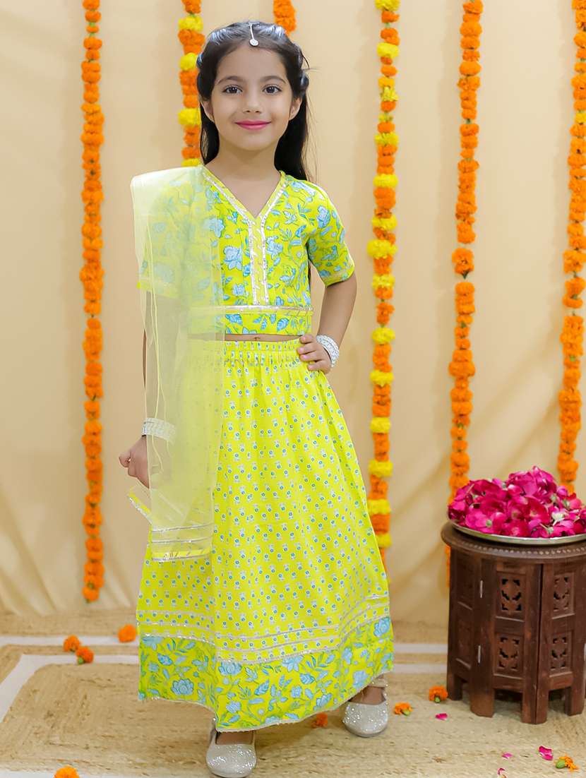 girls printed short sleeves lehenga choli set