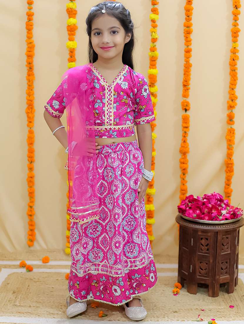 girls printed short sleeves lehenga choli set