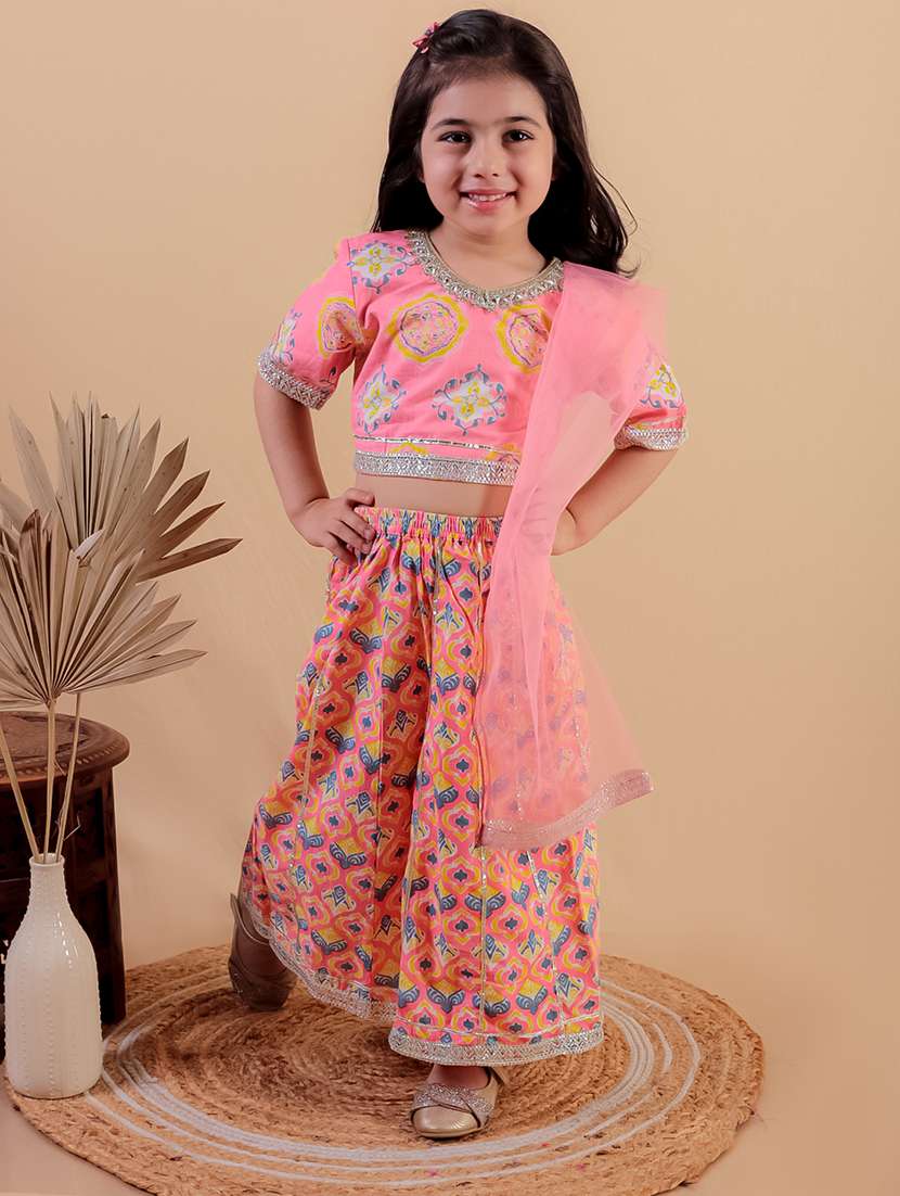 girls printed short sleeves lehenga choli set