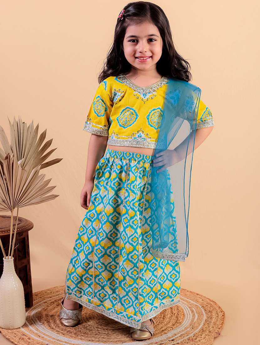 girls printed short sleeves lehenga choli set