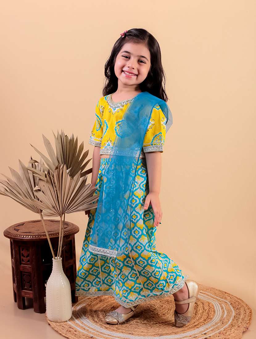 girls printed short sleeves lehenga choli set - 21555834 -  Standard Image - 1