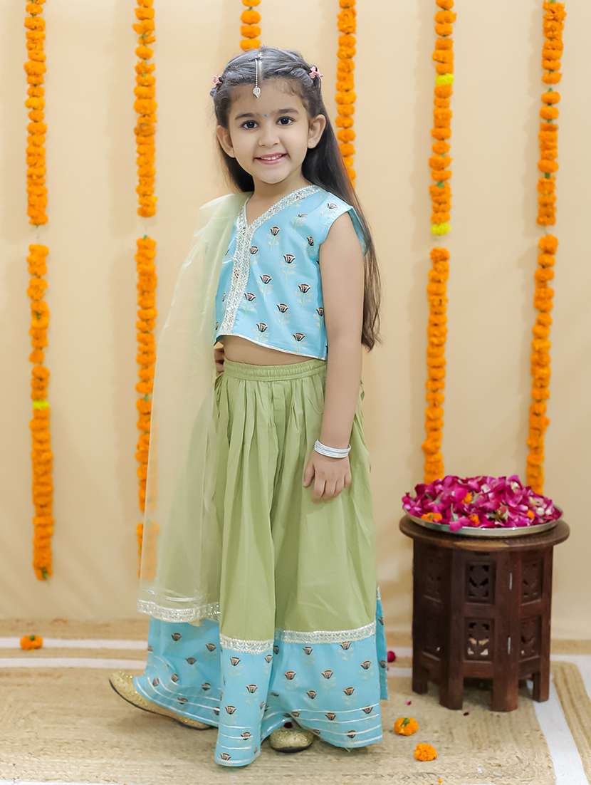 girls printed sleeveless lehenga choli set - 21555835 -  Standard Image - 1