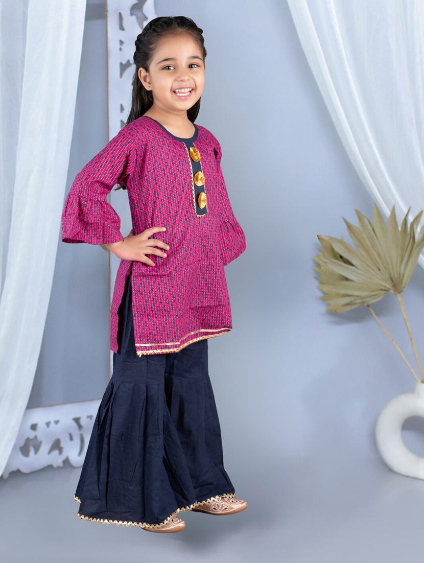 girls printed bell sleeves kurta sharara set - 21555847 - Standard Image - 1