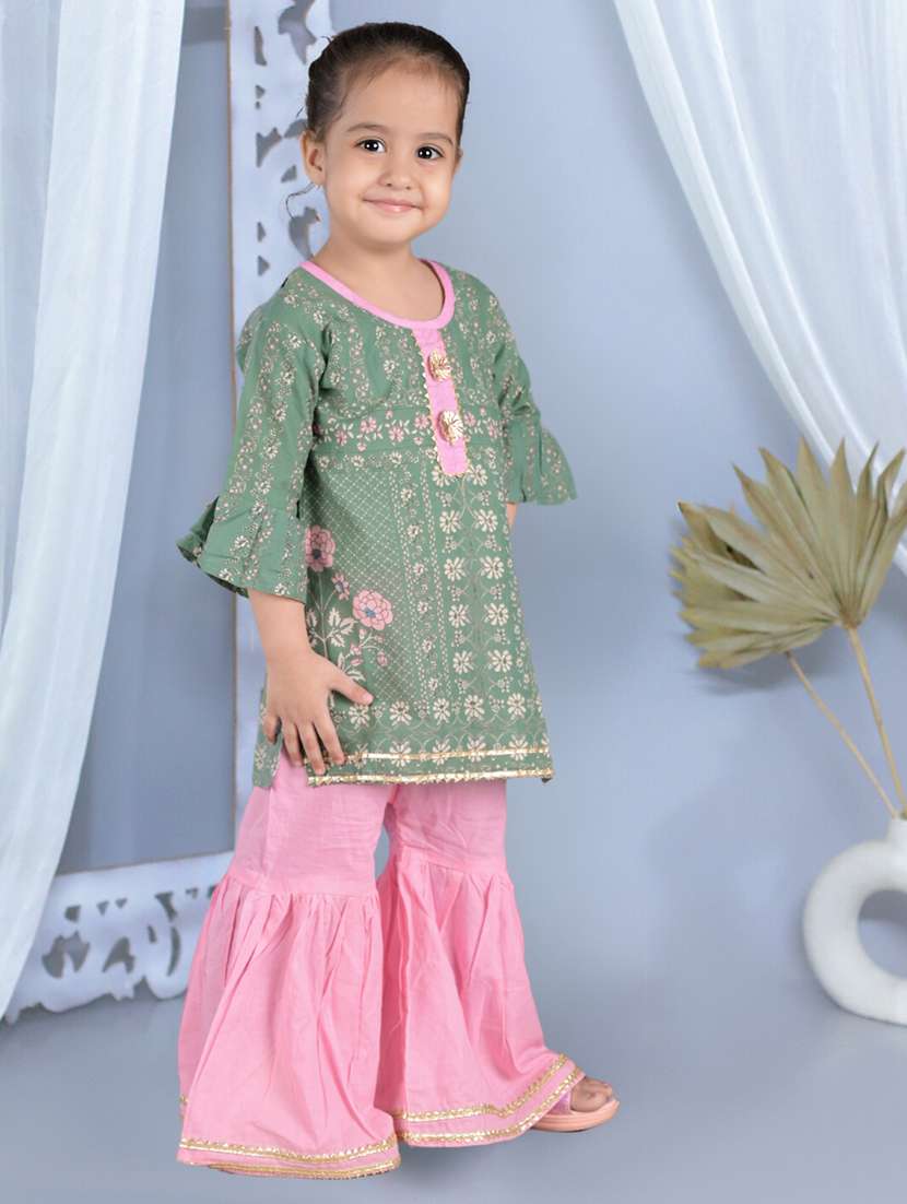 Girls Printed Bell Sleeves Kurta Sharara Set - 21555848 -  Standard Image - 1
