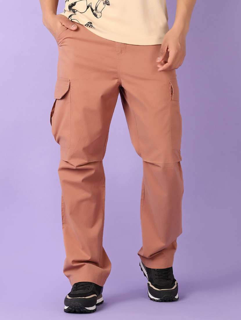 men peach solid cargo - 21555869 -  Standard Image - 1